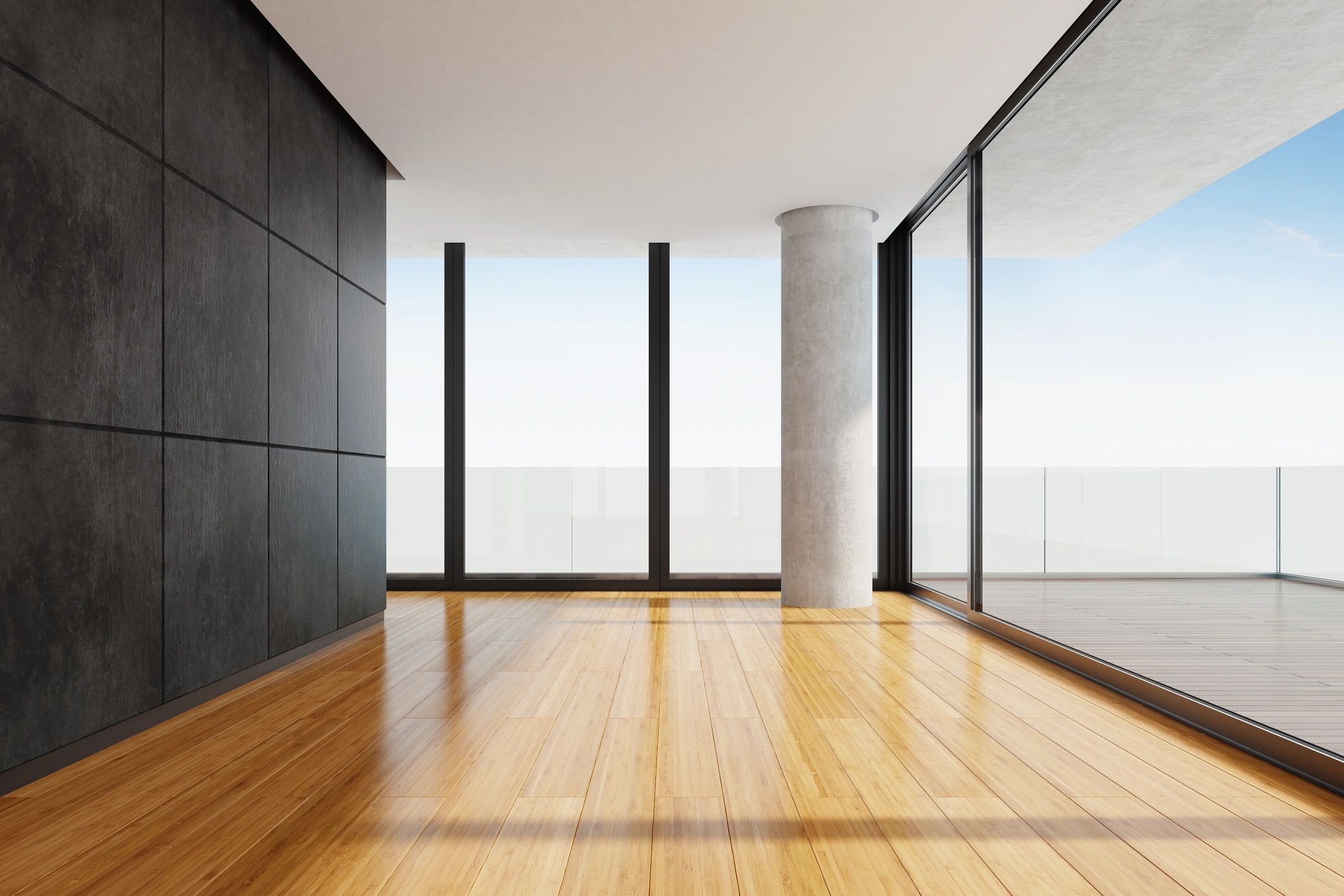 Spacious luxury villa interior with panoramic view