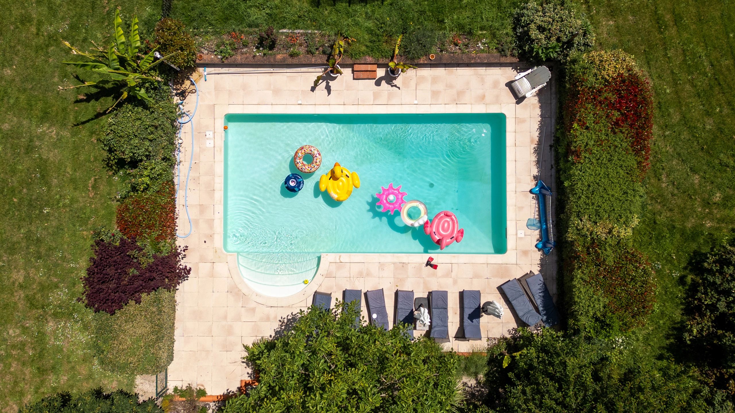 Luxury villa pool surrounded by greenery